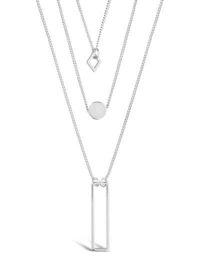 Sterling Forever Rhodium Plated Geometric Multi Layer Necklace In Silver