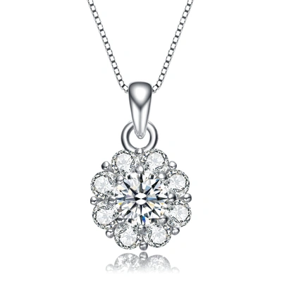 Genevive Sterling Silver Flower Inspired Cubic Zirconia Accent Pendant Necklace