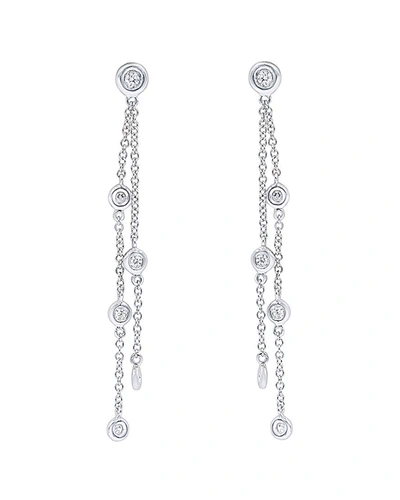 Diana M. 14k White Gold Three Row Bezel Set Hanging Earrings In Silver