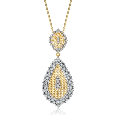 RACHEL GLAUBER RHODIUM AND 14K GOLD PLATED CUBIC ZIRCONIA PENDANT NECKLACE