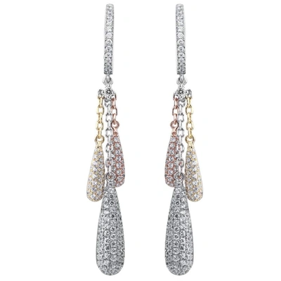 Suzy Levian Pave Cubic Zirconia Tri Tone Sterling Silver Dangle Earrings In Multi