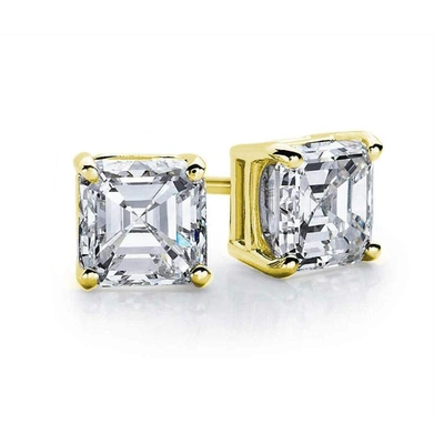 Suzy Levian Gold Plated Sterling Silver Asscher-cut Cubic Zirconia 6mm 2.50 Cttw Stud Earrings