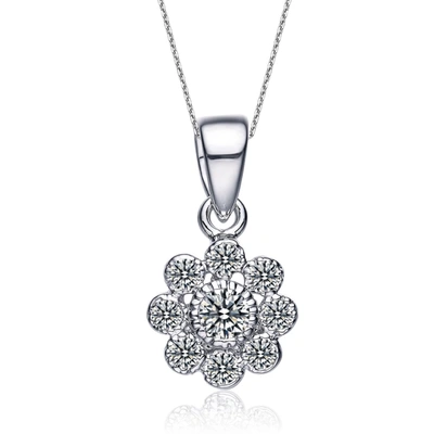 Genevive Gv Sterling Silver Cubic Zirconia Flower Shape Necklace