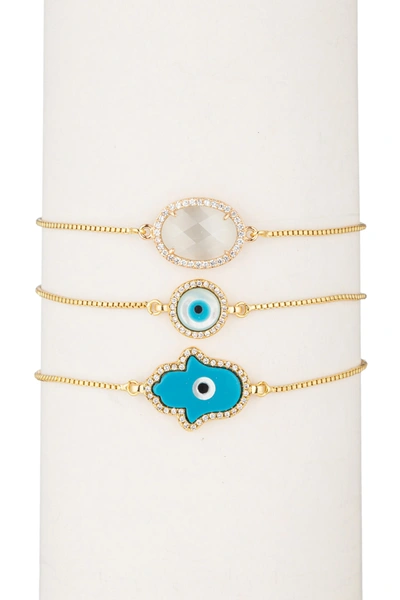 Eye Candy La Cz Hamsa Evil Eye Bracelet Set In Blue