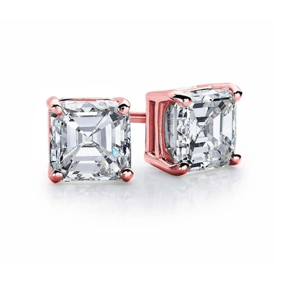 Suzy Levian Rose Plated Sterling Silver Asscher-cut Cubic Zirconia 6mm 2.50 Cttw Stud Earrings In Pink