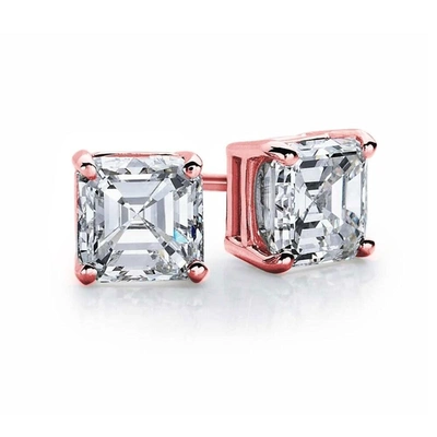 Suzy Levian Rose Plated Sterling Silver Asscher-cut Cubic Zirconia 6mm 2.50 Cttw Stud Earrings In White