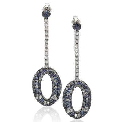 Suzy Levian Sterling Silver 4 2/3ct Tgw Sapphire And Diamond Accent Pave Earrings In Blue