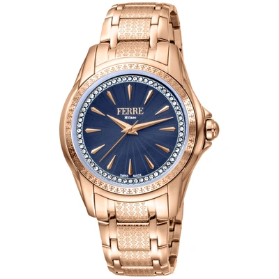 Ferre Milano Classic Quartz Blue Dial Ladies Watch Fm1l119m0071 In Blue / Gold Tone / Rose / Rose Gold Tone