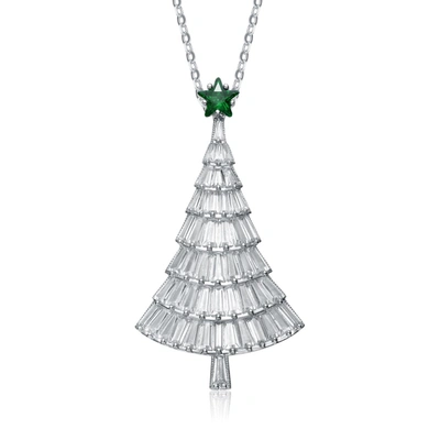Genevive Christmas Tree Cubic Zirconia White And Emerald Green Pendant/brooch Pin