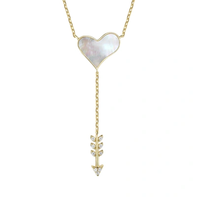 Rachel Glauber 14k Gold Plated Sterling Silver With Diamond Cubic Zirconia & Mother Of Pearl Cupid's Arrow Heart Y-