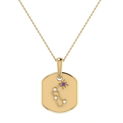 Monary Aquarius Water-bearer Amethyst & Diamond Constellation Tag Pendant Necklace In 14k Yellow Gold Verme