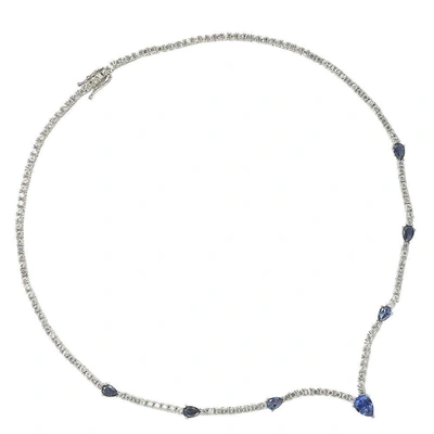 Suzy Levian Sterling Silver Pear-cut Sapphire & Diamond Accent Evening Necklace In Blue