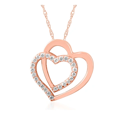 Pompeii3 Womens 1/4ct Diamond Heart Shape Pendant 10k Rose Gold 3/4" Tall In Silver
