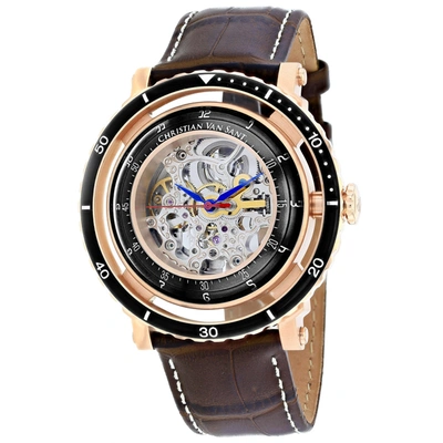 Christian Van Sant Dome Automatic Silver Dial Mens Watch Cv0744 In Black / Blue / Brown / Gold Tone / Silver