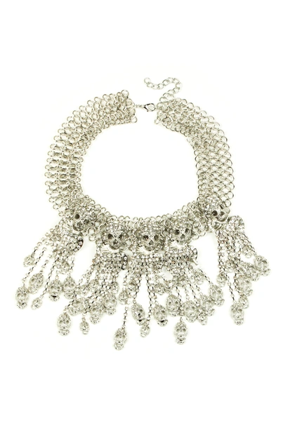 Eye Candy La Luxe Collection Crystal Luna Skull Statement Necklace In Silver