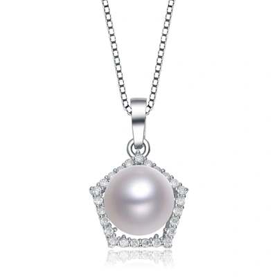 Genevive Silver Pearl Necklace In Grey