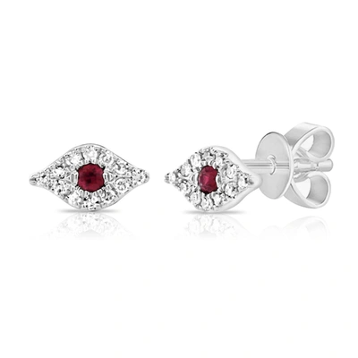 Sabrina Designs 14k Gold & Diamond Ruby Evil Eye Studs In White