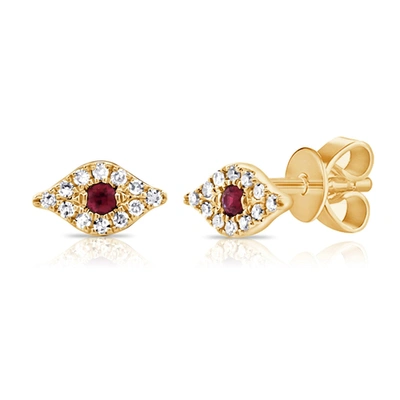 Sabrina Designs 14k Gold & Diamond Ruby Evil Eye Studs In Yellow