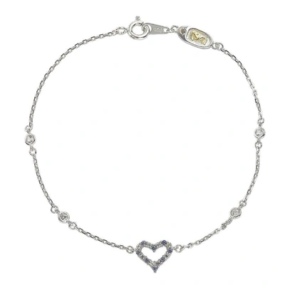 Suzy Levian Sterling Silver Sapphire & Diamond Heart Station Bracelet In Blue