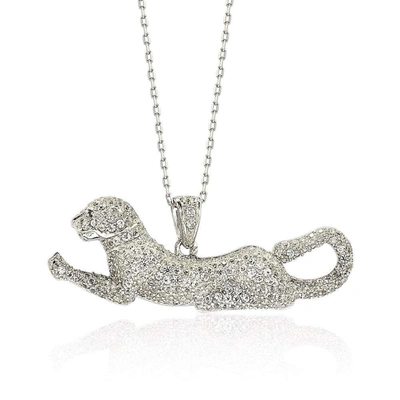 Suzy Levian Sterling Silver White Sapphire And Diamond Accent Prowling Tiger Pendant In Blue