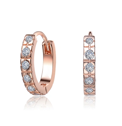 Rachel Glauber Rg 14k Yellow Gold With Diamond Cubic Zirconia Huggie Hoop Earrings In Pink