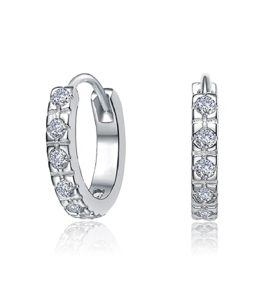 Rachel Glauber Rg 14k Yellow Gold With Diamond Cubic Zirconia Huggie Hoop Earrings In Silver