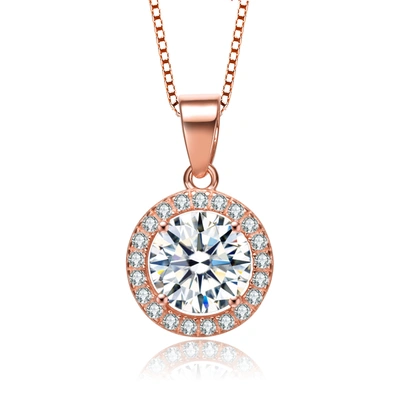 Genevive Rose Gold Plated Round Cut Cubic Zirconia Pendant Necklace In Silver