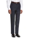 BRIONI WOOL FLAT-FRONT TROUSERS, NAVY,PROD194930401
