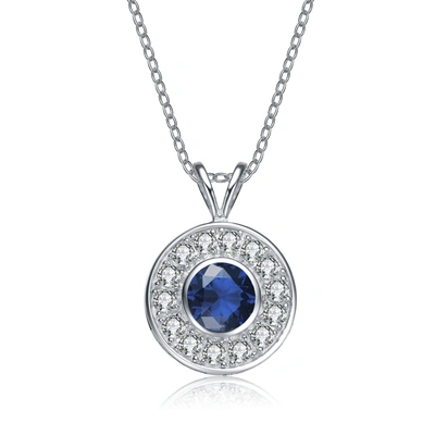 Genevive Sterling Silver Blue Cubic Zirconia Round Necklace