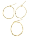 ADORNIA CURB CHAIN, PAPER CLIP CHAIN, AND FIGARO CHAIN ANKLET SET GOLD