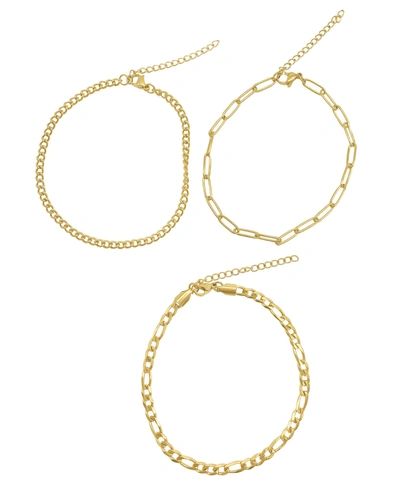 Adornia Curb Chain, Paper Clip Chain, And Figaro Chain Anklet Set Gold In White