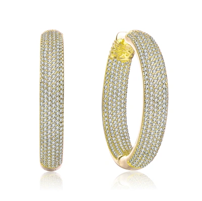 Rachel Glauber Ra Gold Plated Clear Round Cubic Zirconia Pave Hoop Earrings In Silver