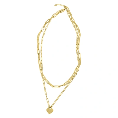 Adornia Layered Paper Clip Chain Heart Pendant Necklace Gold In White