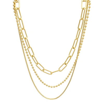 Adornia Box Chain, Ball Chain, And Oversized Paper Clip Chain Necklace Set Gold In White