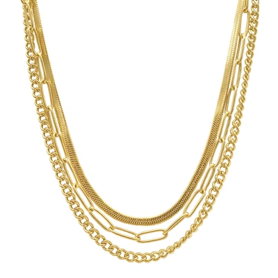 Adornia Curb Chain, Paper Clip Chain, And Herringbone Chain Necklace Set Gold In Yellow