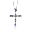 Suzy Levian Sterling Silver Sapphire And Diamond Accent Cross Pendant In Blue