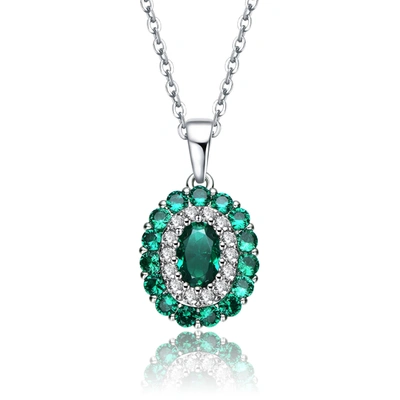 Genevive Emerald Cubic Zirconia Oval Pendant Necklace In Green