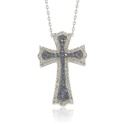 Suzy Levian Sterling Silver Sapphire And Diamond Accent Cross Pendant In Blue