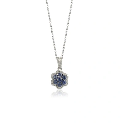 Suzy Levian Sterling Silver Sapphire & Diamond Accent Flower Pendant In Blue