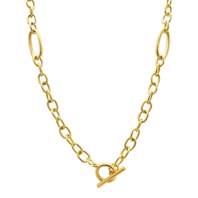 Adornia 14k Yellow Gold Plated Stainless Steel Mixed Link Chain Toggle Necklace