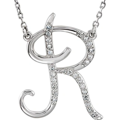 Pompeii3 1/4ct Diamond "r" Initial Pendant 18" Necklace 14k White Gold In Silver