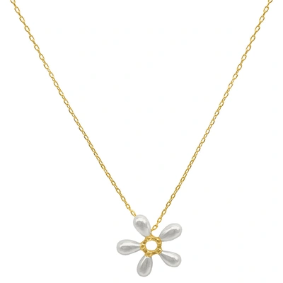 Adornia Floral Imitation Pearl Pendant Necklace In White