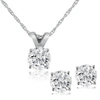 POMPEII3 1/2 CTW DIAMOND SOLITAIRE NECKLACE & STUDS EARRINGS SET 14K WHITE GOLD