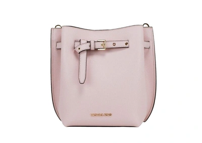 Michael Kors Emilia Small Powder Blush Pebble Leather Bucket Messenger Women's Handbag In Pink