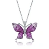 GENEVIVE Sterling Silver With Rhodium And Black Plated Long Lasting Butterfly Pendant Necklace