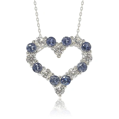 Suzy Levian Sterling Silver Sapphire & Diamond Accent Alternating Heart Eternity Pendant In Blue