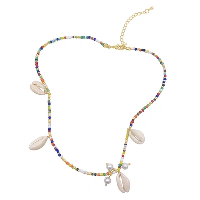 ADORNIA PEARL AND SHELL MIX COLOR NECKLACE GOLD