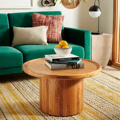 Safavieh Devin Round Pedestal Coffee Table In Natural Brown