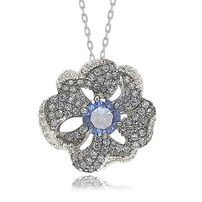 Suzy Levian Sterling Silver Sapphire And Diamond Accent Whimsical Flower Pendant Necklace In Blue