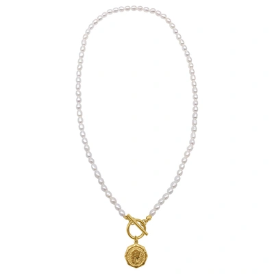 Adornia Pearl And Coin Toggle Necklace Gold In White
